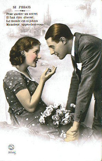 carte ancienne couple d'amoureux